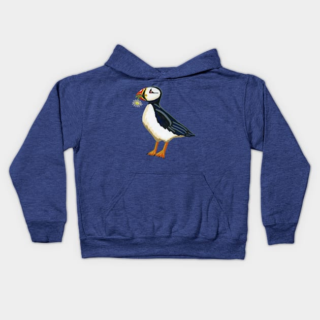 Gouache Flower Puffin Kids Hoodie by paintedpansy